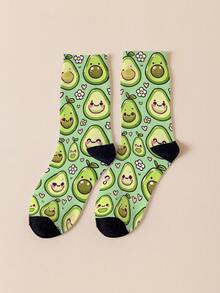 1 Pair Women's Socks, Cute Avocado Pattern Mid-Calf Socks, 360 Digital Printing, Comfortable & Soft, Suitable For Casual, Streetwear, Hiphop, College Style, Couple's Gift, Party Socks, Suitable For Spring, Summer, Autumn, Winter - Multicolor - View 5