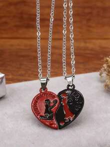 1 par de colgantes de collar de pareja de acero inoxidable, estilo llavero con forma de corazón y circonita, colgante doble de 2 en 1 para pareja, regalo de pareja - Multicolor - Ver 24