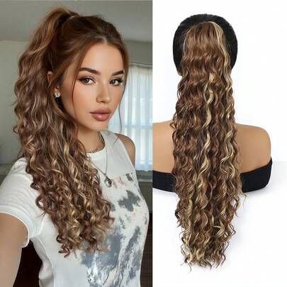 24-Inch Long Wavy Claw Clip Ponytail Wig For Women, Naturally Voluminous High-Tied Long Curly Hair, New Natural Fashionable Ponytail That Appears Fuller, Available In Multiple Colors, High-Temperature Fiber Resistant To Frizz, Suitable For Daily Wear