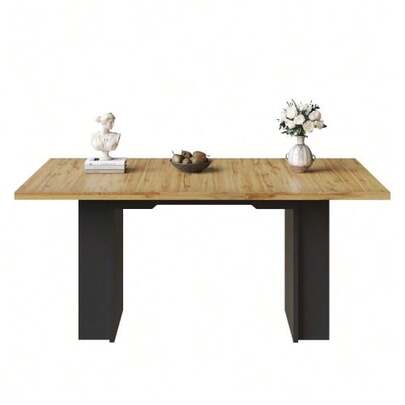 Telescopic Dining Table (120-160*80cm), Table With Shelves, Kitchen Table, Extendable Table, Can Be Extended Up To 120-160cm By Means Of Internal Extensions, For Kitchen And Living Room, Wood Color.