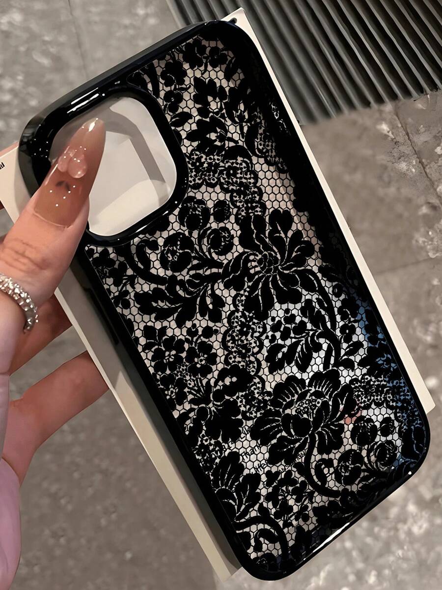 Black Lace Fashion Phone Cases 1pc Elegant Black Lace Floral Pattern Phone Case, Black Frame Transparent Back Protective Cover, Compatible With IPhone 17 Pro Max/17 Pro/17/16 Pro Max/16/16 Pro/16 Plus/15/15 Pro Max/15 Pro/15 Plus/11/12/13/14 Pro Max/11 Pro Max/12 Pro/12 Pro Max/13 Pro/13 Pro Max/14 Pro/14 Pro Max/14 Plus, Suitable As A Gift For Family, Couples, Friends Birthday Anniversary Gift Wedding Party Spring Gift - 多色2 - 查看 1