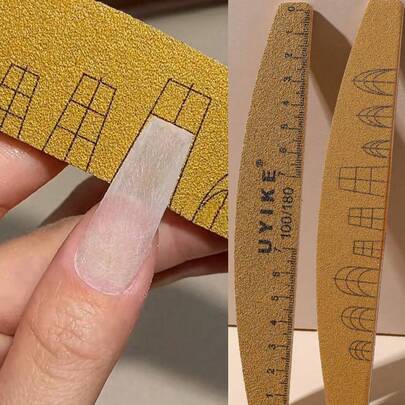 2pcs Professional Double-Sided Nail File And Buffer Block, 100/180 Grit, Suitable For Acrylic, Gel And Natural Nails, Washable, With Ruler And Nail Shape Template, Manicure Tools, Nail Art Accessories