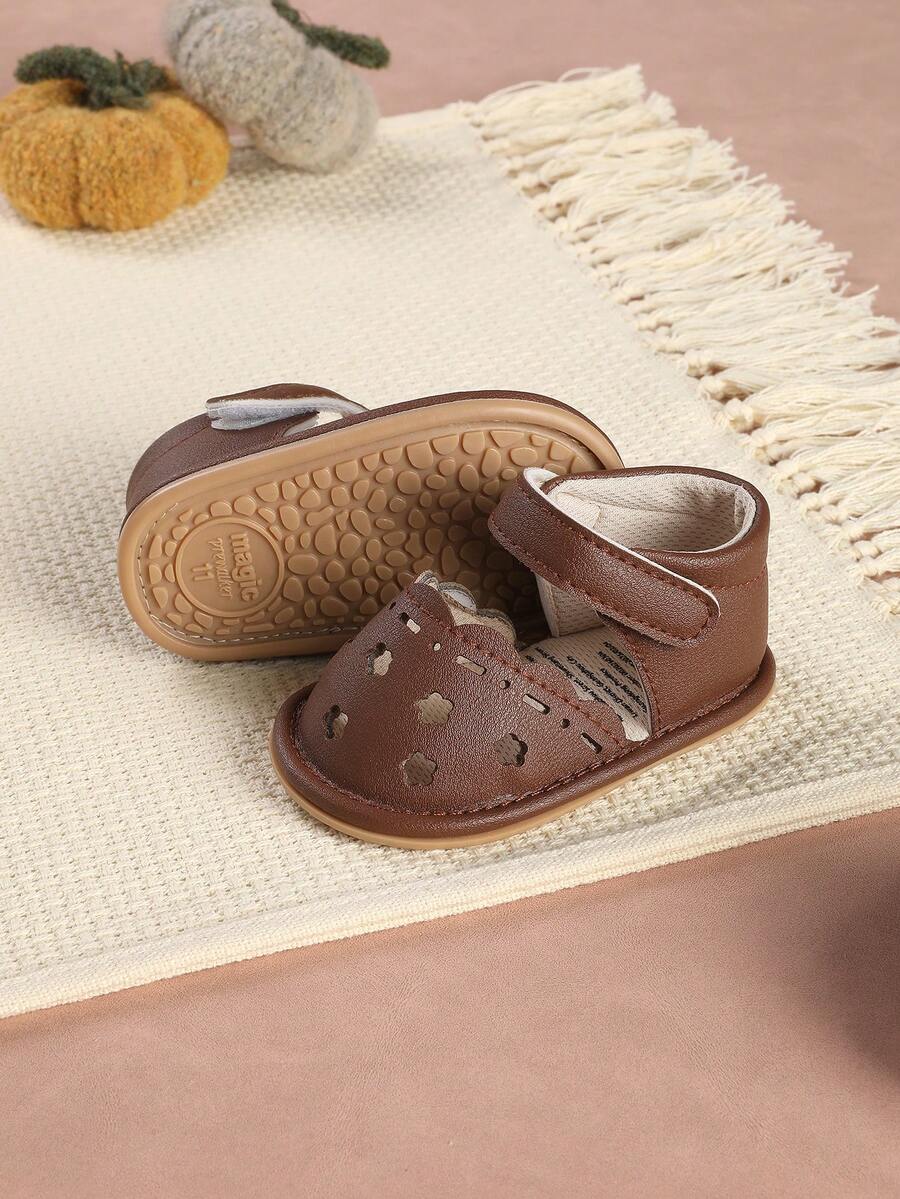 1 đôi dép xăng đan đơn giản họa tiết hoa cho bé sơ sinh, đa năng cho mùa hè. - màu nâu - Xem 1