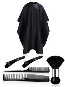 Set de 6 piezas de herramientas para cortar el cabello, que incluye delantal para cortar el cabello, cepillo para el cuello, cepillo para recoger el cabello, peine, peine de púas, pinzas para el cabello, adecuado para salones profesionales y uso doméstico - Multicolor - Ver 12