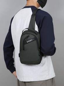 1个男士休闲PU防水斜挎包，轻便单肩包，带USB充电口、可调节肩带，多功能户外包，桃树图案，简约大方，是送给男士、学生、男友、商务人士和运动人士的理想礼物。 - 彩色 - 查看 6