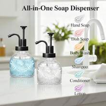 Vintage Soap Dispenser, Kitchen Dish Soap Dispensers With Pump, Glass Hand Soap Dispenser Bathroom,, Lotion, Refillable, Rustic Farmhouse Decor- - Bơm màu đen trong suốt - 1 chiếc - Xem 8