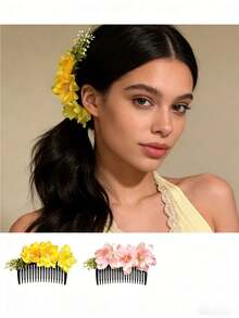 1件/2件装优雅花朵发梳和发夹，时尚简约的发饰，适合女性日常外出、休闲、通勤、度假、服装搭配和拍照，春夏新品 - 彩色 - 查看 10