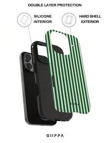 A Stylish Phone Case That Does Not Include A Lanyard Or Stand. GIIPPA 1pc Phone Case With A Misty Blue Striped Design, Compatible With 17 Pro, 16 Pro, 15 Pro, And 14 Pro. A Stylish And Interesting Korean-Style Phone Case, Compatible With 11/12/13/14/15/16 Pro Plus. A Stylish Design For Men And Women, A Great Gift For Girlfriends During Easter, Wedding Season, Or Birthdays. - 墨綠色 - 查看 3