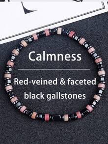 YAUKIA 1pc Bohemian Natural Stone Red Veins And Hexagonal Black Gallstones Bracelet,,Protection,Unisex, Stretch Jewelry, Ideal For Daily Wear - Multicolor - View 8