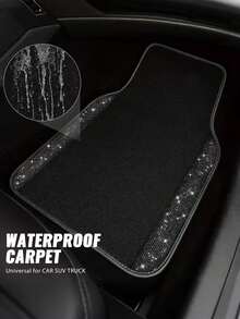 4pcs Crystal Diamond Decor Car Floor Mats - Sparkling Diamond Decor Faux Fur & PVC Non-Slip Base - Waterproof Easy Clean Universal Car Mats For Ladies - All-Weather Protection For Sedan, SUV, Coupe (Pink) - Multicolor - View 7
