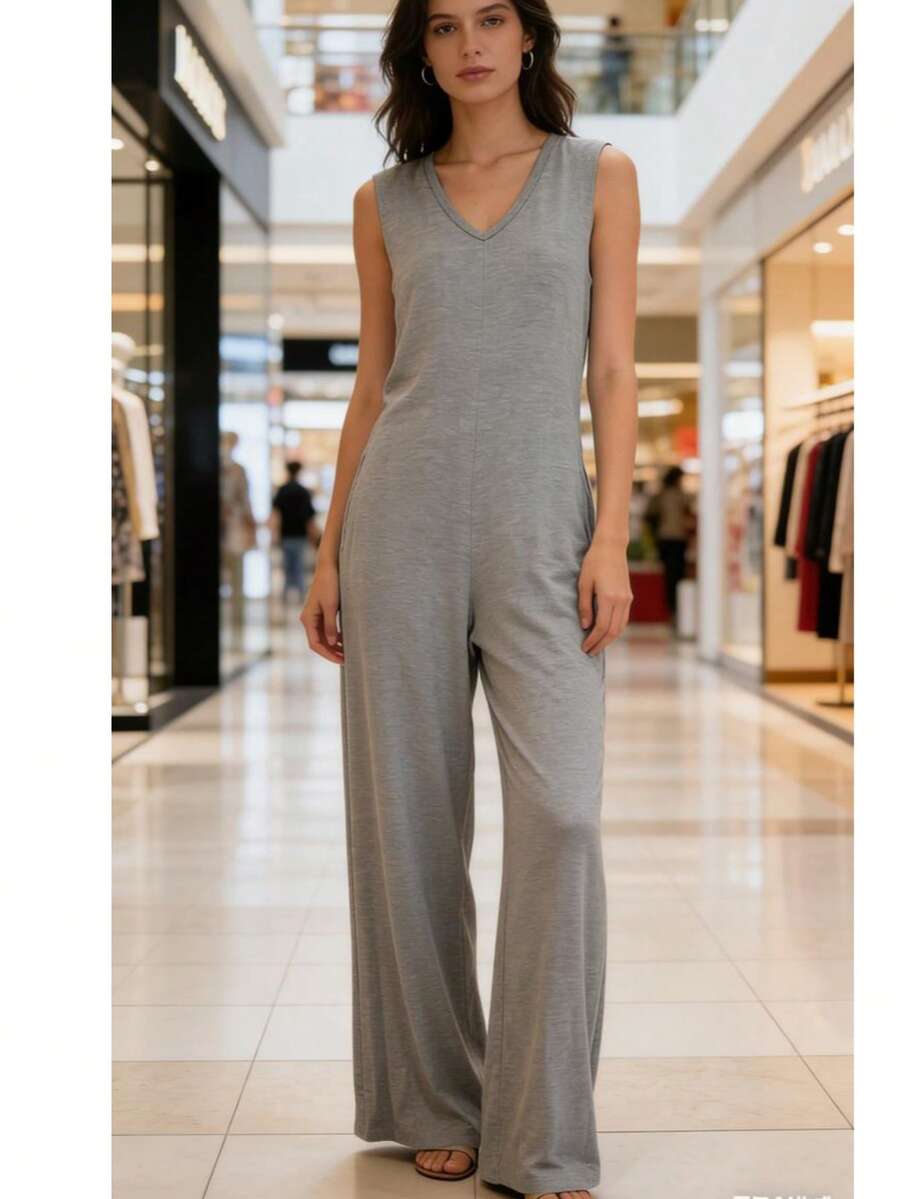 Long Jumpsuit With Bag. - Light Grey - View 1