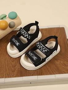 儿童夏季新款凉鞋，防踢保护魔术贴，方便穿脱，柔软防滑鞋底，透气幼儿学步鞋 - 黑色 - 查看 2