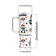 Disney 1个迪士尼大容量带把手保温杯，可爱米妮图案，不锈钢真空保温杯，带吸管，容量1200毫升，带防伪码的包装盒 - 彩色 - 查看 4