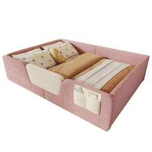 Upholstered Bed, 140 X 190 Cm, Without Mattress, Removable Side Rails, Integrated Fabric Storage Bag, Unique Velvet, Grey - Pink - View 11