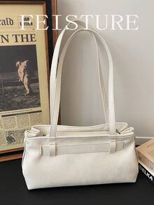 1pc FEISTURE Strap Decor Shoulder Bag, PU Material Underarm Bag With Pendant, Suitable For Daily Outing, Dating, Commuting - White - View 7