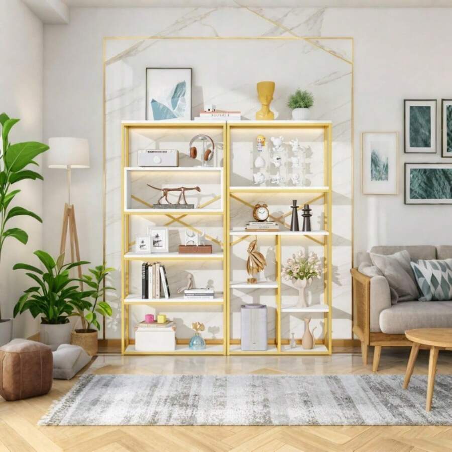Librerie - Oro+Bianco + MDF+Metallo + Moderno-1 - Visualizzare 1