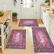 3 Piece Pink White Tiger Print Area Rug Set, Bohemian Tropical Floor Mat, Non-Slip Washable Carpet For Entryway Kitchen Home Decor,Non-Slip, Absorbent, Washable Polyester ,Kitchen And Laundry Area, Laundry Room | Decorative Floor | Absorbent, Laundry Room Decor,Suitable For Bathroom, Shower, Laundry Room, Bedroom, Living Room, Door Mat, Kitchen Mat - Nhiều màu - Xem 1