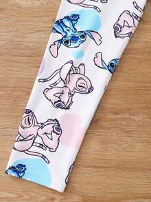 Disney Bộ đồ ngủ mùa hè cho bé gái in hình Stitch và trái tim thiên thần dễ thương, tay ngắn, quần dài chất liệu mềm mại, cạp chun. - trắng - Xem 8
