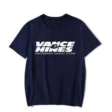 VANCE HINES Motorcycle Racing Exhaust Inspired Graphic Tee, Casual Harajuku Soft T-Shirt, Unisex Summer Top - 深藍色 - 查看 1