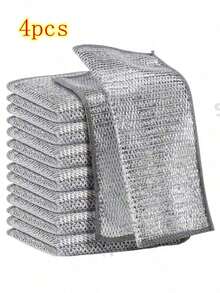 4/10/12/20/30/50/100片装银色网状金属丝清洁布，耐用不锈钢材质，20*20厘米方形，不刮伤，可去除污渍，适用于厨房洗碗和锅具清洁，家用。 - 彩色 - 查看 16