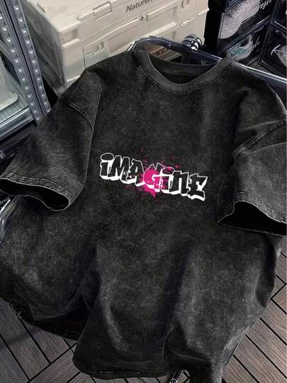 Camiseta Vintage Oversize de Algodón 100% de Alto Gramaje para Hombre y Mujer - Corte Holgado y Tallas Grandes, Camiseta Casual de Cuello Redondo con Acabado Suave, Adecuada para Uso Durante Todo el Año, Lavable a Máquina, Camiseta Unisex para Hombre y Mujer, TALLAS GRANDES 100% Algodón