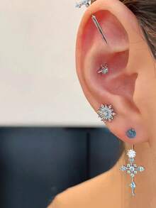 1件闪亮恶魔耳钉，百搭耳骨耳钉，雪花耳环，女士款，蓝色 - 彩色 - 查看 3