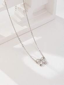 1 pieza Collar con colgante de lazo, uso versátil diario para mujeres - Plateado - Ver 6