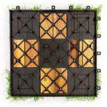 10 Pack Interlocking Acacia Wood And Artificial Grass Deck Tiles, 12"X12", 0.94" Thick, Outdoor Patio Flooring For Garden, Balcony, Entryway, Landscape Edging - Natural - View 6