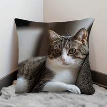 1个可爱虎斑猫抱枕套，治愈系猫咪抱枕套，涤纶单面印花枕套，氛围宠物家居装饰枕，拉链封口，可机洗，适用于卧室、客厅、床、沙发、汽车、椅子装饰 - 彩色 - 查看 6