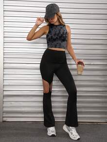 Speed mate 1件镂空蝴蝶图案运动裤 - 黑色 - 查看 2