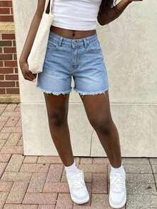 Women's Casual Loose Straight Leg Denim Bermuda Shorts Summer - Giặt vừa - Xem 11