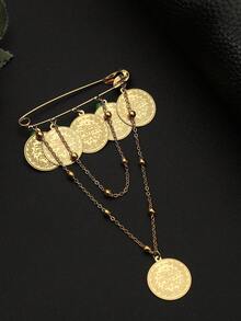 Gold Tassel Vintage Coin Brooch, Mother's Day Gift, Wedding Accessory - Emas - View 4