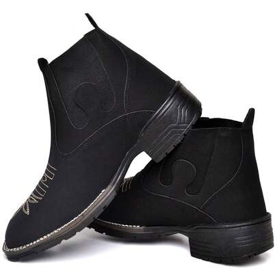Bota Masculina Texana Estilo Coutry Bico Quadrado Bordado Bota Calce Facil