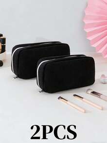 1pc Corduroy Makeup Bag With Letter Strap, Zipper Closure Portable Cosmetic Organizer, Suitable For Travel, Home, Unisex, All Seasons, Student Dorm, Mother's Day, Thanksgiving, New Year Gift - Multicolor - View 20