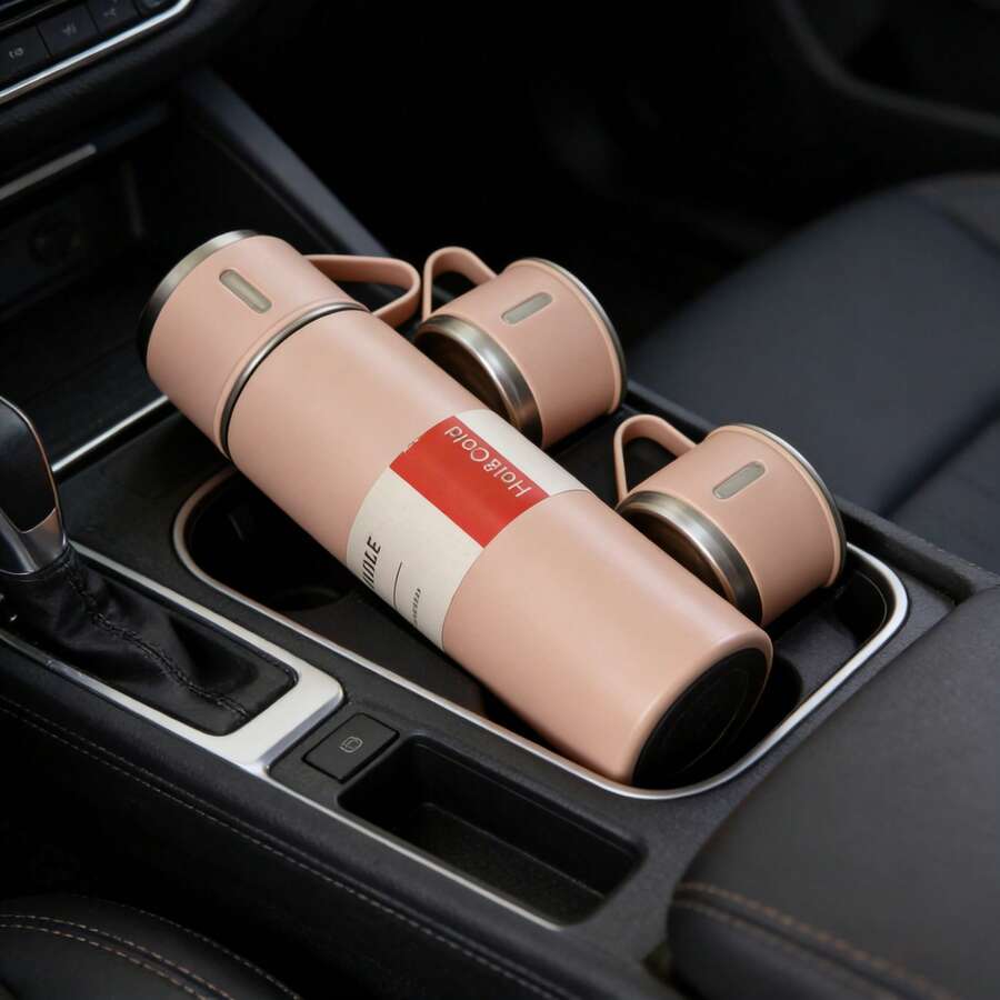 12-Hour Hot And Cold Long-Lasting Thermal Vacuum Bottle Set, 500ml Stainless Steel Insulated Cup, One Cup With Three Lids Design, Leak-Proof Travel Coffee Cup With Handle, Reusable Hiking, Picnic, And Commuting Water Bottle, Perfect Holiday Gift, Party Souvenir - 藍色 - 查看 1