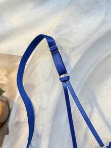 女士蓝色花卉刺绣薄纱文胸套装，心形吊坠钢圈内衣两件套 - 藍色 - 查看 7