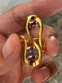 VKHK 1pc Fashion 18K Gold Plated Stainless Steel Zirconia Decor Single Ring, Suitable For Women Daily And Wedding Wear, Gift - Multicolor - View 3
