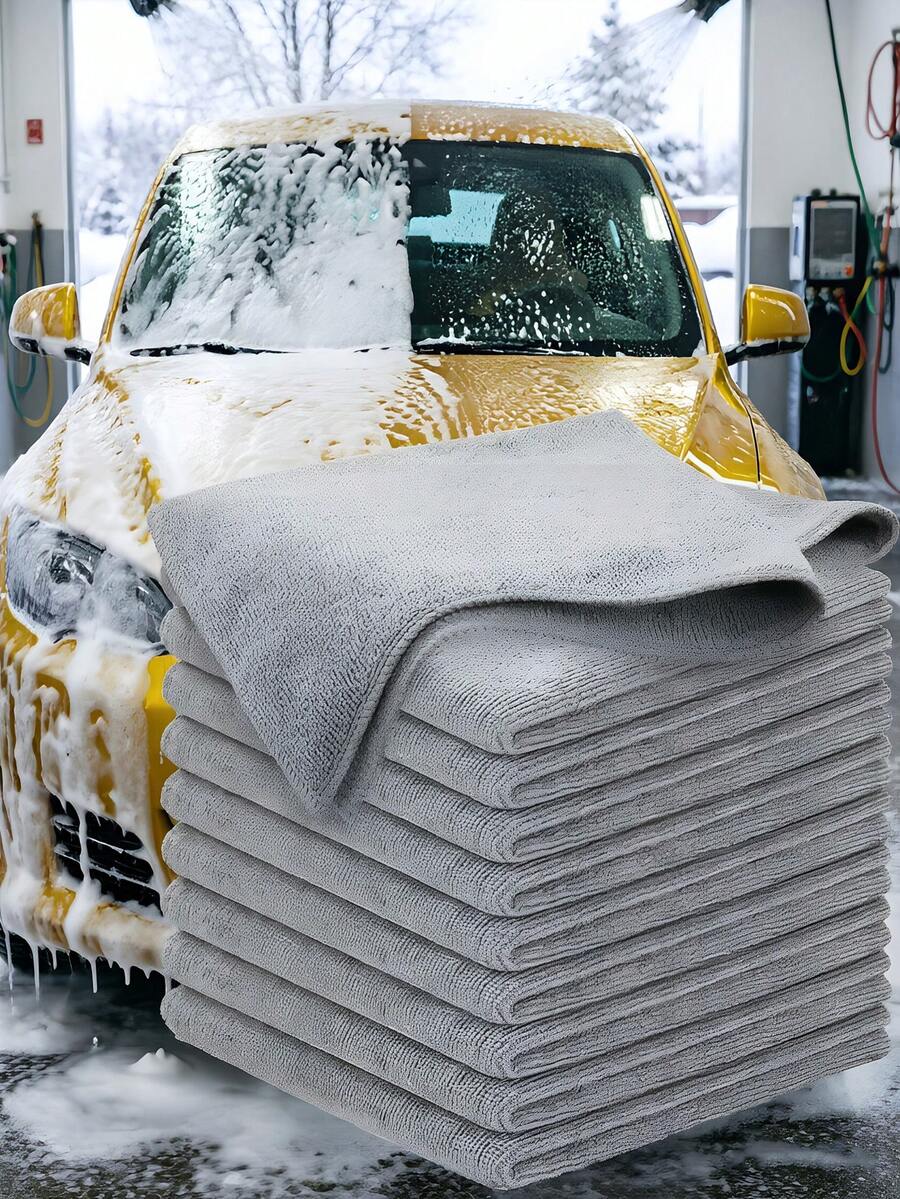 10pcs Microfiber Cleaning Cloths, Multi-Purpose Car Wash Towels, Thick Absorbent Car Drying Rags - 10pcs - View 1