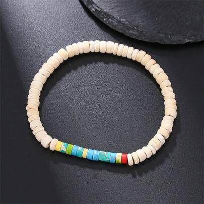 1 chiếc vòng tay phong cách Punk hình đầu lâu và vỏ dừa, kết hợp hạt gỗ và mảnh gỗ, co giãn tốt, thích hợp làm quà tặng cho nam và nữ.