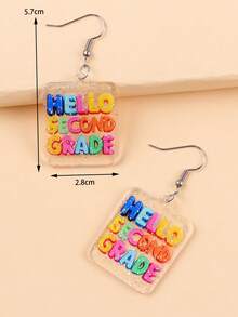 2件装返校季透明字母等级方形亚克力耳环（女款） - 無色 - 查看 8