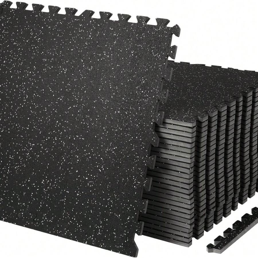 CuisinSmart 24 Tiles Interlocking Gym Floor Mats, 48 Sq Ft 0.56" Thick Rubber Top Exercise Mat For Home Gym, Protective Puzzle Foam Flooring, Non-Slip Shock Absorbent For Workout Fitness Garage - 黑藍-24塊磁磚 - 查看 1