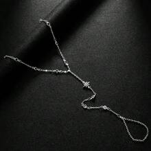 1pc Rhinestone Star Linked Finger Hand Chain, Elegant Party Hand Accessory For Women - Star - View 8