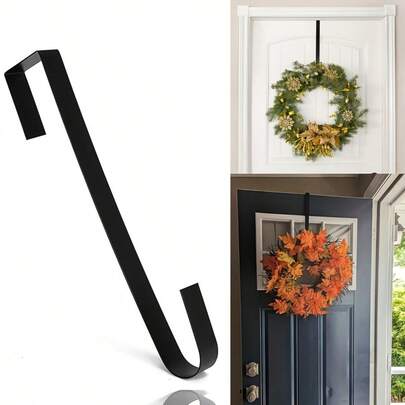 黑色金属门环挂钩，防水耐用，适用于前门装饰，可作挂件、展示架，可用于门廊、入口、节日装饰，室内外均可安装，无需钉子，可调节挂钩，适合各种季节装饰。