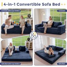 MAXYOYO Cloud Modular Sofa,4 In 1 Convertible Chenille Boneless Couch For Living Room, Folding Recliner Sleeper Chair, Boxed Sofa, No Assembly Required - 藏蓝色 - 查看 6