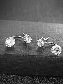 1 Đôi bông tai dáng dài bằng bạc Sterling S925 sáng bóng, đính hai viên kim cương, thời trang, nhẹ nhàng, thanh lịch, phong cách quý phái, phù hợp cho phụ nữ đeo hàng ngày hoặc làm quà tặng dự tiệc, sang trọng, tinh tế và độc đáo, ít gây dị ứng. - Tròn - Xem 4