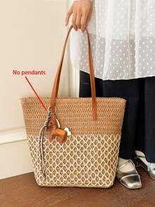 Túi đi biển bằng rơm kiểu mới năm 2026, túi tote dệt mùa hè, túi xách tay cỡ lớn (không kèm mặt dây chuyền) - Nhiều màu - Xem 13