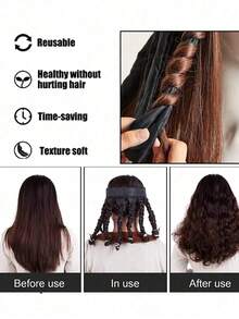 免加热卷发器，8个可拆卸卷发爪，可调节头带，柔软缎面材质，适合长发，轻松打造卷发造型，女士免加热卷发器，打造波浪卷发，美发造型工具 - 多色 - 查看 4