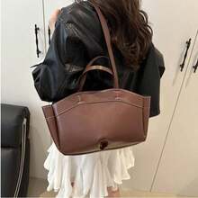1pc Women's Canvas Bag, Large Capacity Shoulder Bag With Inner Pockets And Adjustable Strap, Practical Handbag For Daily Use, Shopping And Travel - Cà phê - Xem 5