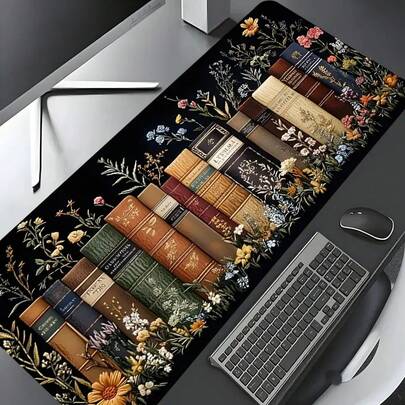 Vintage Book Floral Artistry Large Gaming Mouse Pad,Aesthetic Desktop Drotection Pad,Washable Rubber Pad Non-Slip Lock Edge Multi-Size Mouse Pad Suitable For Home Office,Good Gift For Family And Friends,Desk Accessories,Desktop Accessory Office Mouse Pad