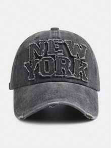 1 Stück NEW YORK aufgenähtes Etikett Baseball Kappe, gewaschener Stil Hut für Herren und Damen, modischer Retro Sonnenhut, verstellbarer Outdoor Sonnenschutz, Y2K Stil abgenutzt gebogener Schirm Hut, Sommer, Strand - Verschiedenfarbig - Übersicht 8